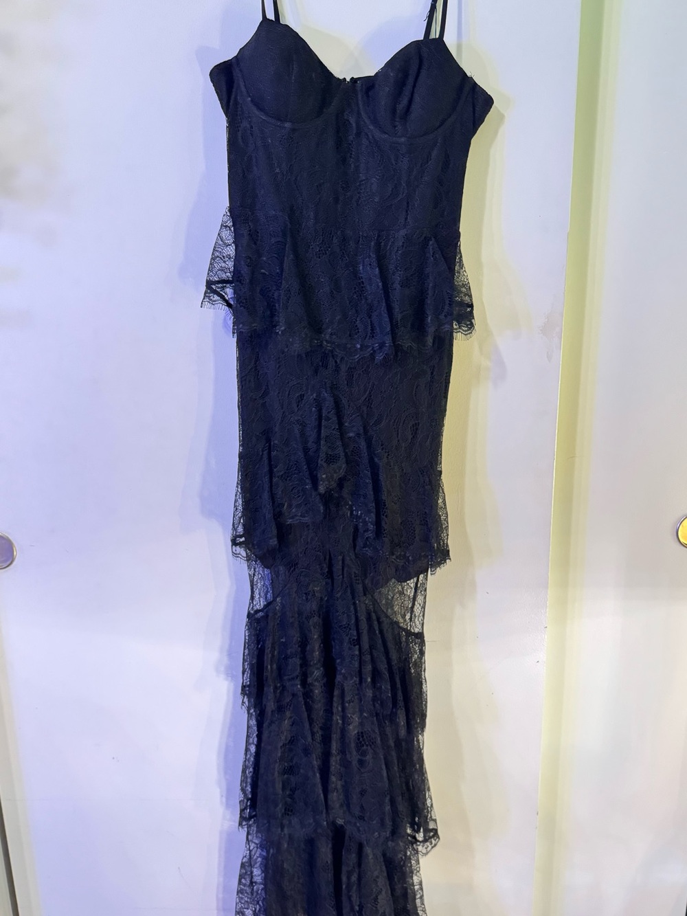 MAJORELLE NWT Black Lace Tiered Maxi Dress with Spaghetti Straps